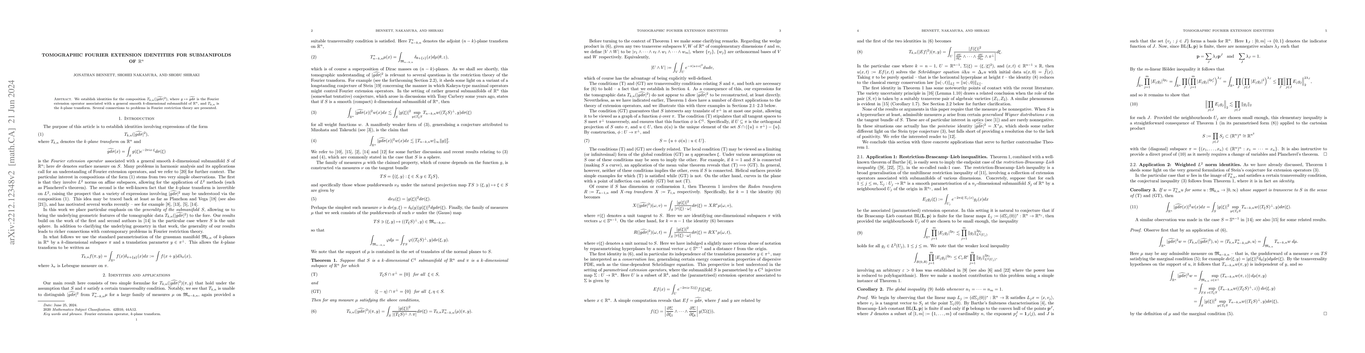Thumbnail for Tomographic Fourier Extension Identities for Submanifolds of
  $\mathbb{R}^n$