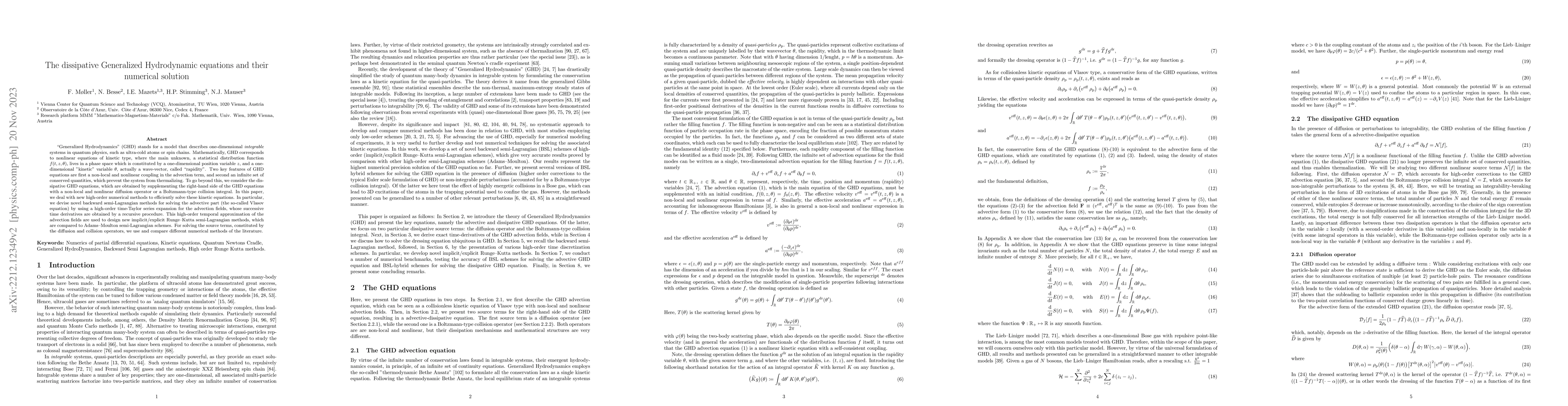 Thumbnail for The dissipative Generalized Hydrodynamic equations and their numerical
  solution
