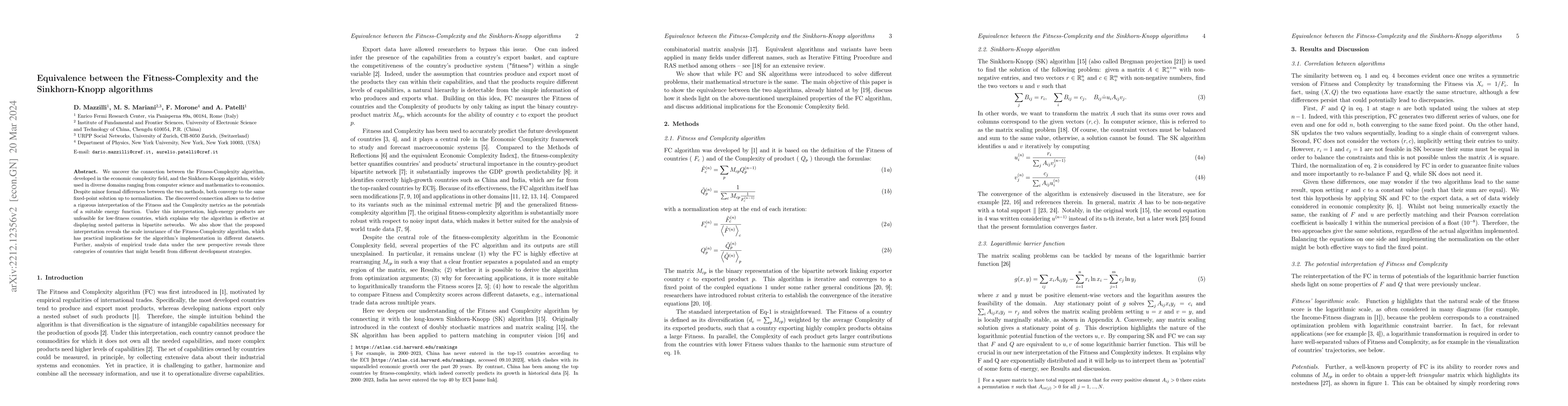 Thumbnail for Equivalence between the Fitness-Complexity and the Sinkhorn-Knopp
  algorithms
