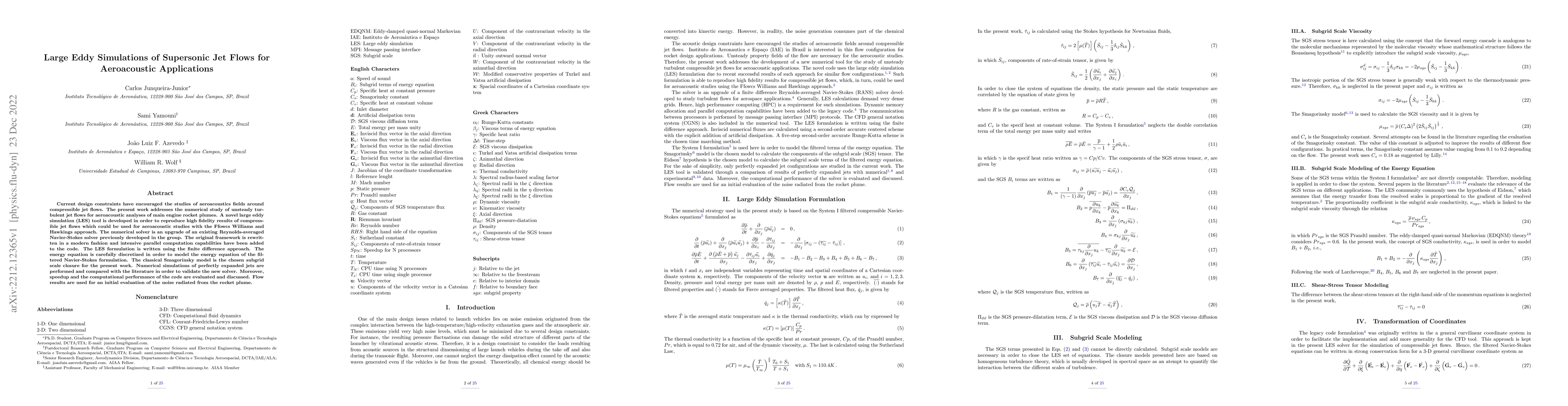 Thumbnail for Large Eddy Simulations of Supersonic Jet Flows for Aeroacoustic
  Applications