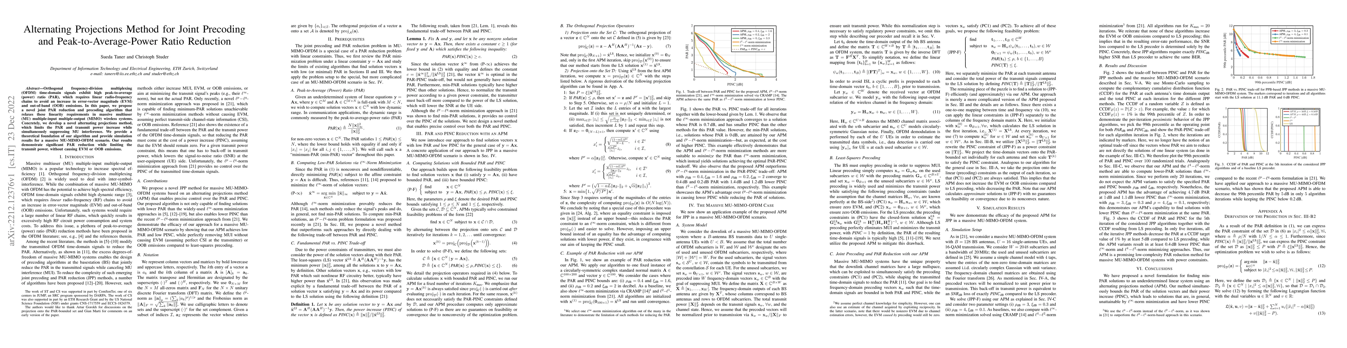 Thumbnail for Alternating Projections Method for Joint Precoding and
  Peak-to-Average-Power Ratio Reduction