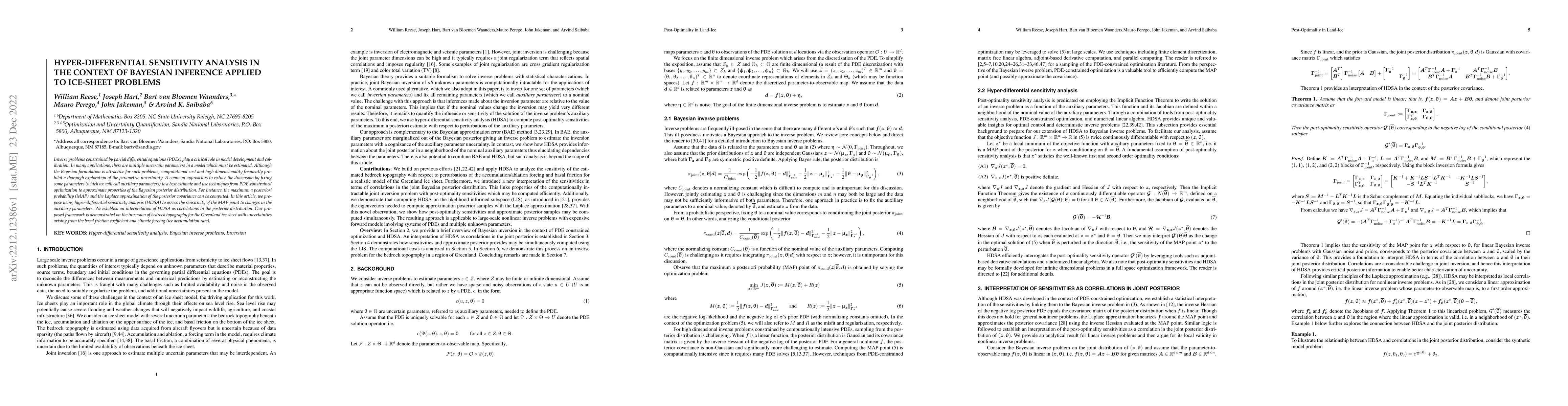 Thumbnail for Hyper-differential sensitivity analysis in the context of Bayesian
  inference applied to ice-sheet problems