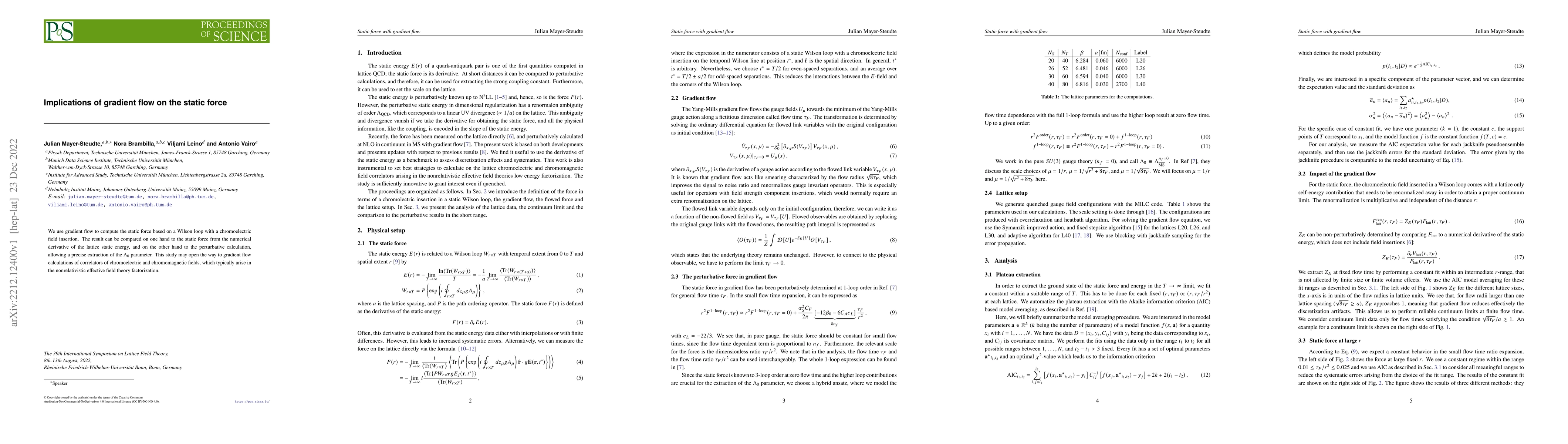 Thumbnail for Implications of gradient flow on the static force