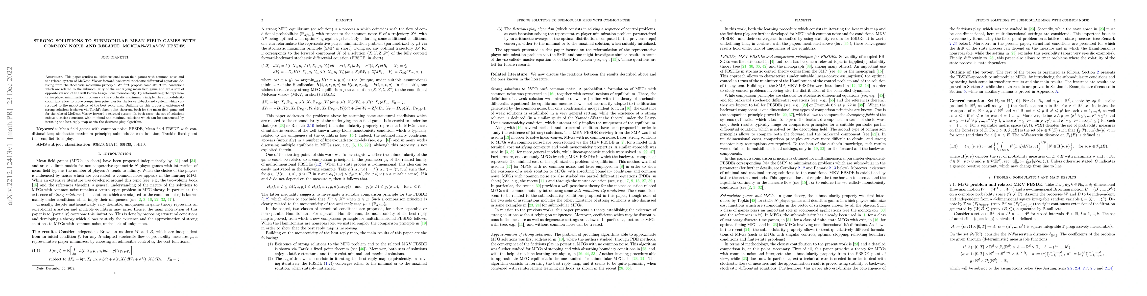 Thumbnail for Strong solutions to submodular mean field games with common noise and
  related McKean-Vlasov FBSDEs