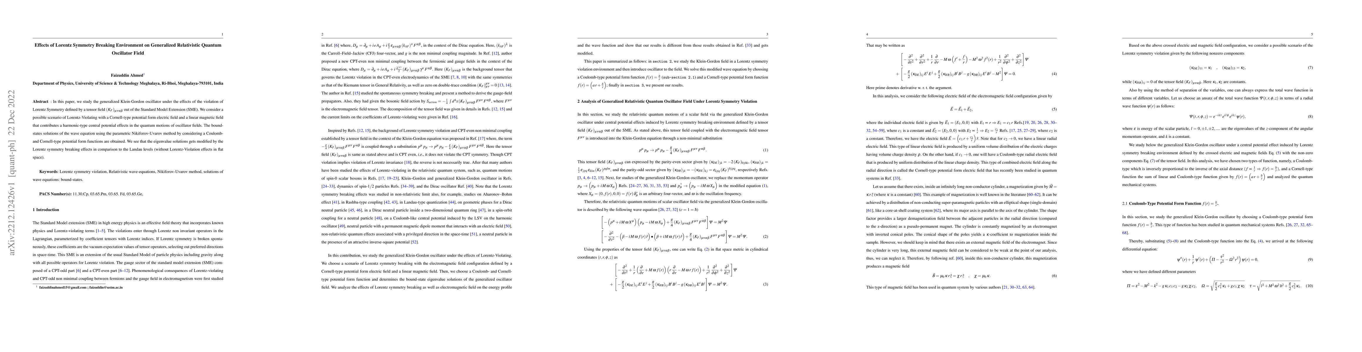 Thumbnail for Effects of Lorentz Symmetry Breaking Environment on Generalized
  Relativistic Quantum Oscillator Field