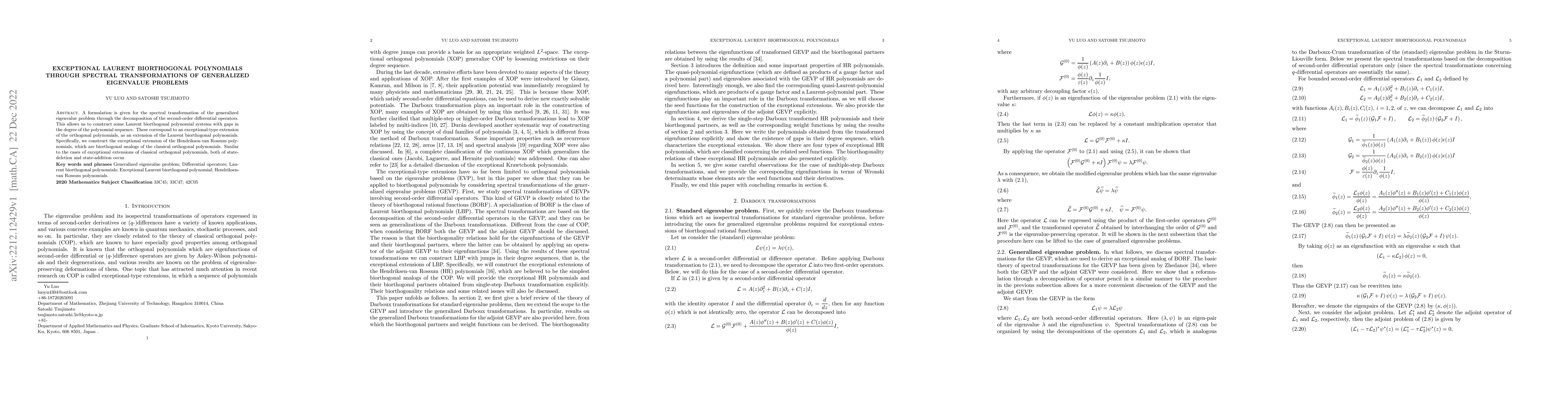 Thumbnail for Exceptional Laurent biorthogonal polynomials through spectral
  transformations of generalized eigenvalue problems