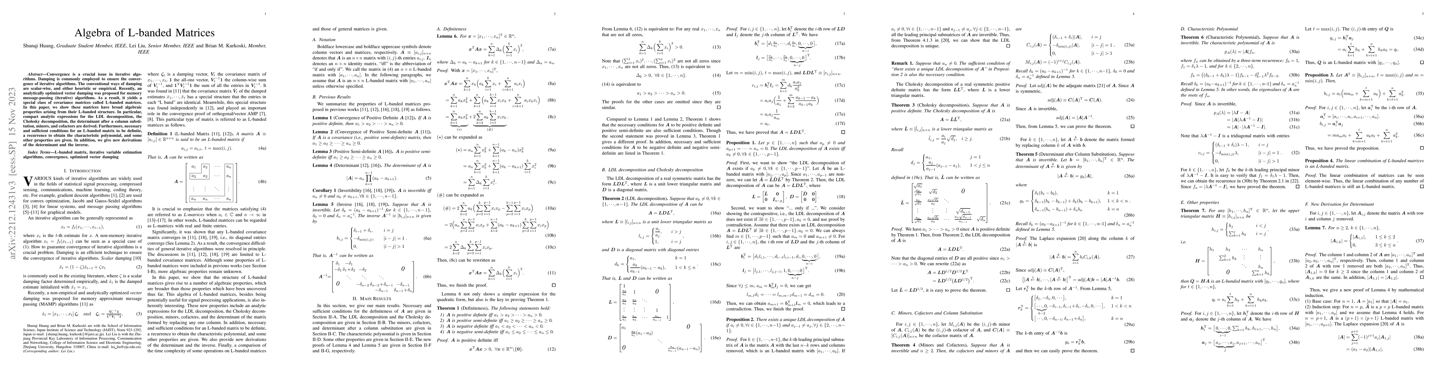 Thumbnail for Algebra of L-banded Matrices