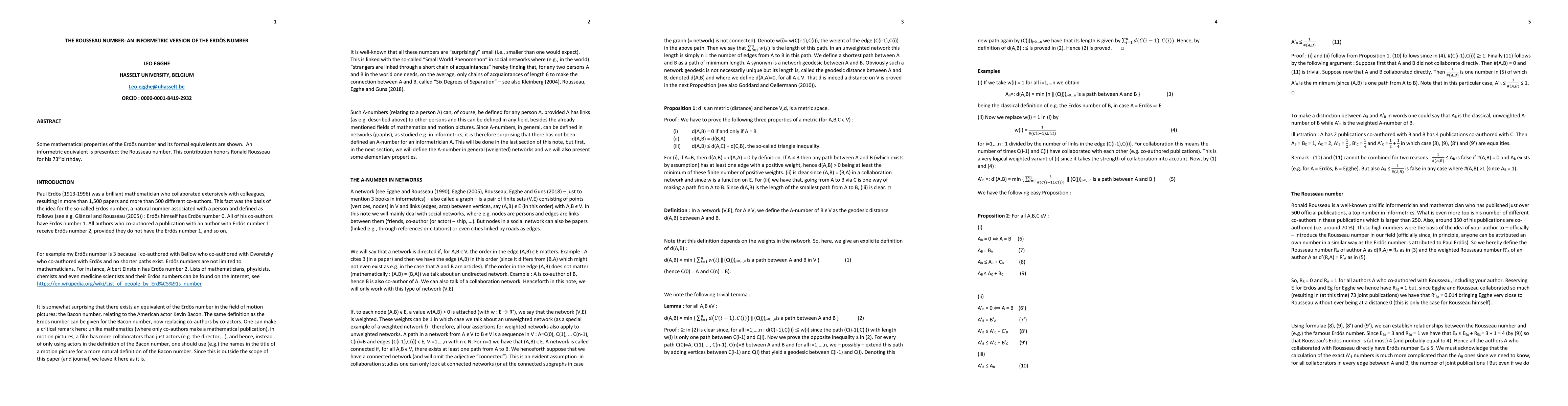 Thumbnail for The Rousseau number: an informetric version of the Erd\"os number