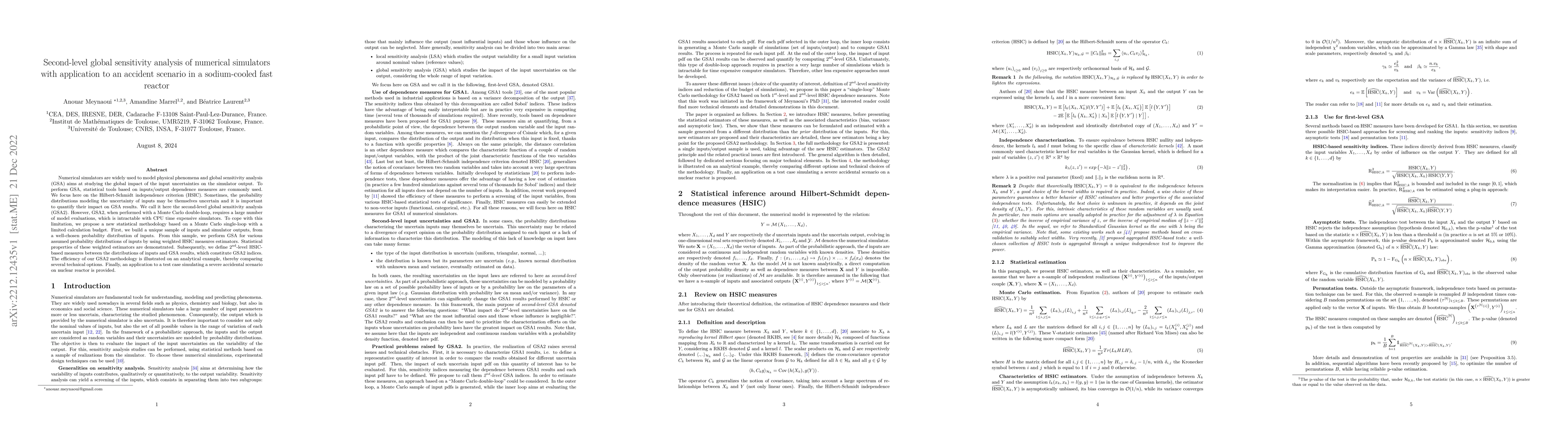 Thumbnail for Second-level global sensitivity analysis of numerical simulators with
  application to an accident scenario in a sodium-cooled fast reactor