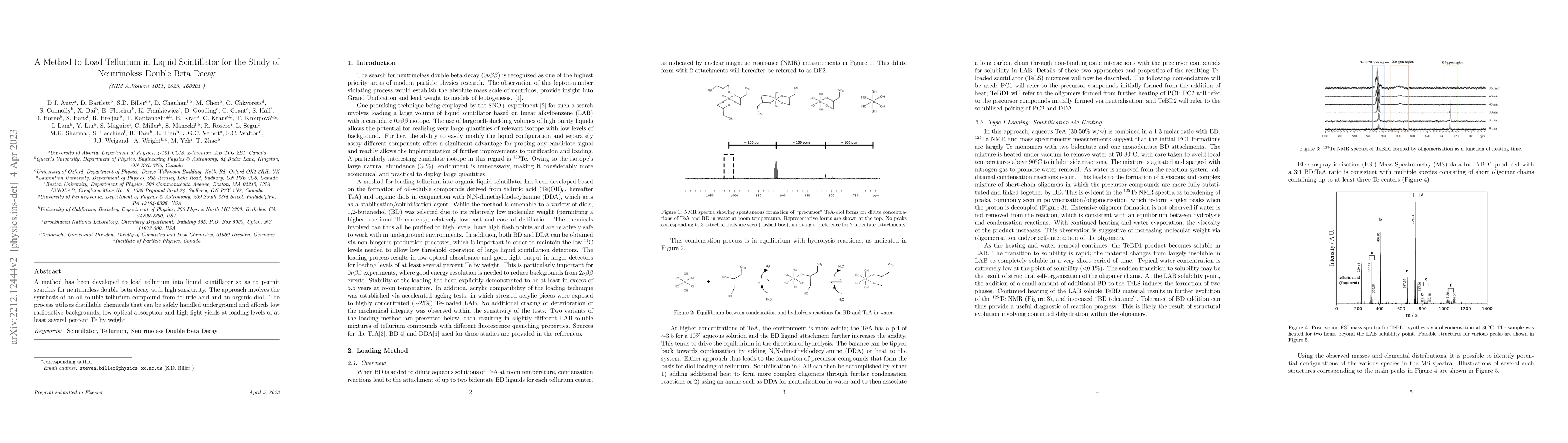 Thumbnail for A Method to Load Tellurium in Liquid Scintillator for the Study of
  Neutrinoless Double Beta Decay