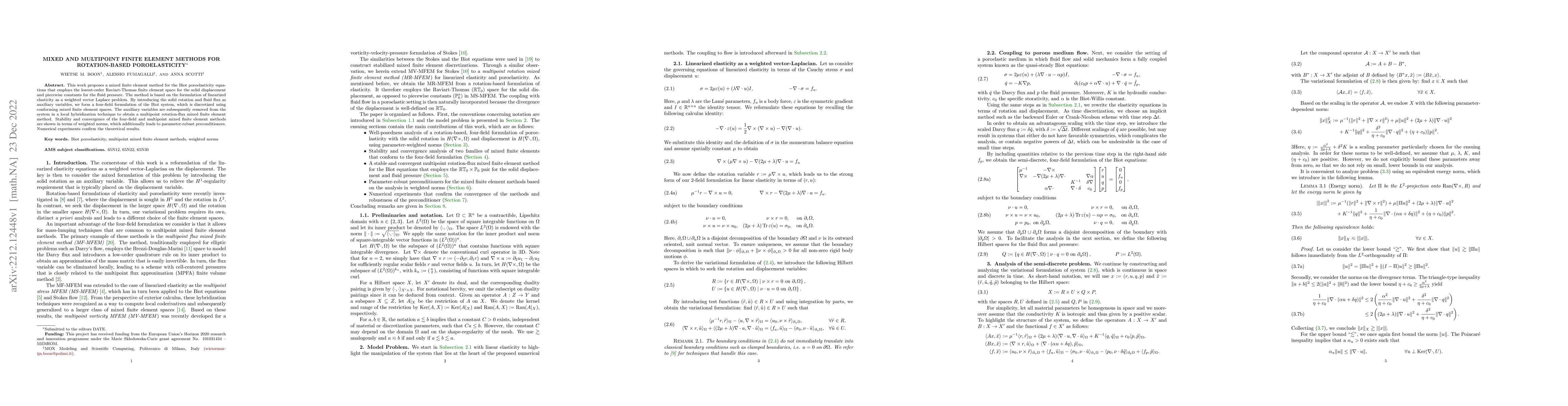 Thumbnail for Mixed and multipoint finite element methods for rotation-based
  poroelasticity