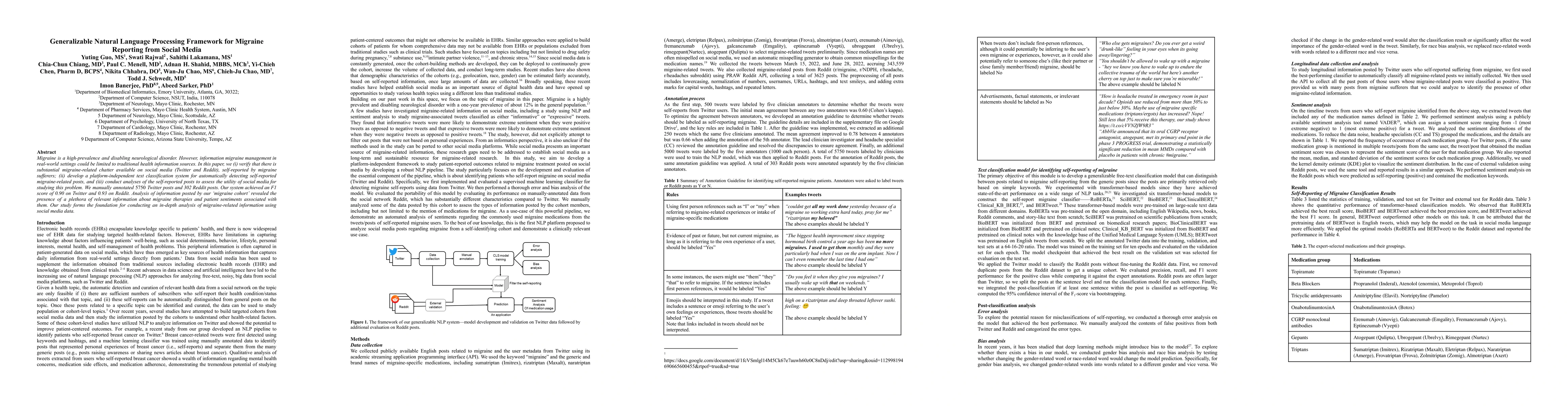 Thumbnail for Generalizable Natural Language Processing Framework for Migraine
  Reporting from Social Media