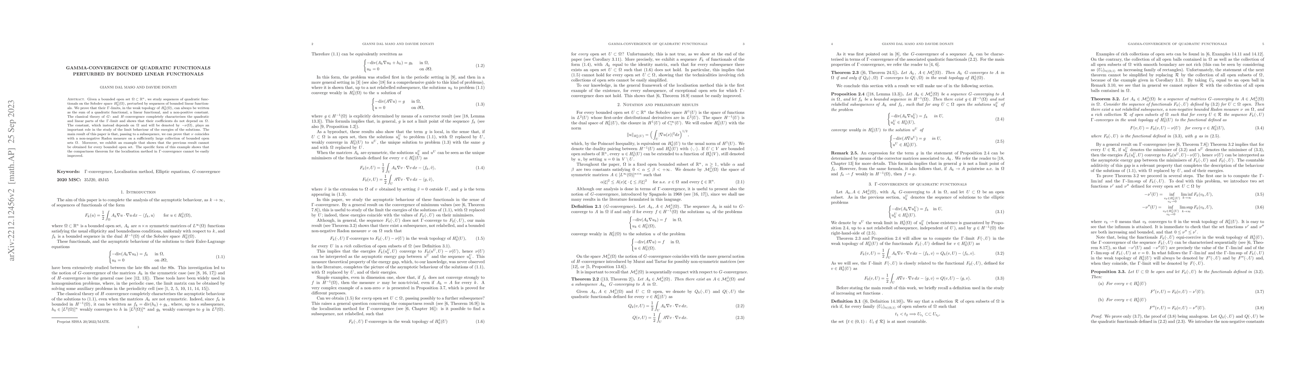 Thumbnail for Gamma-convergence of quadratic functionals perturbed by bounded linear
  functionals