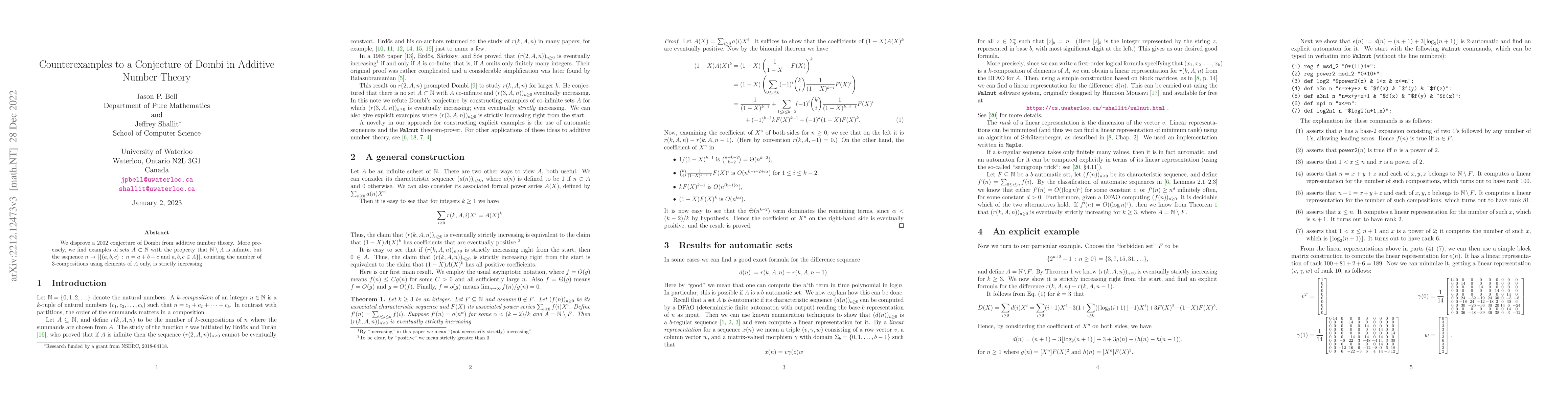 Thumbnail for Counterexamples to a Conjecture of Dombi in Additive Number Theory