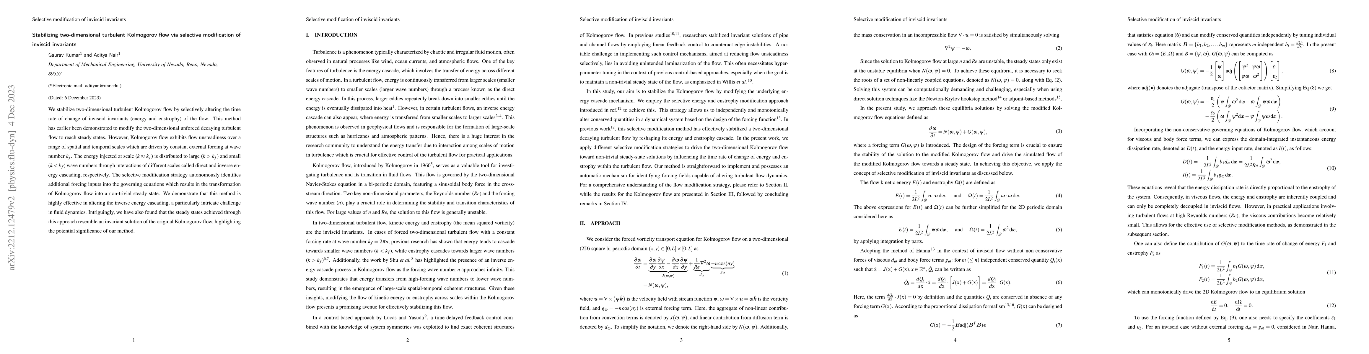 Thumbnail for Stabilizing two-dimensional turbulent Kolmogorov flow via selective
  modification of inviscid invariants