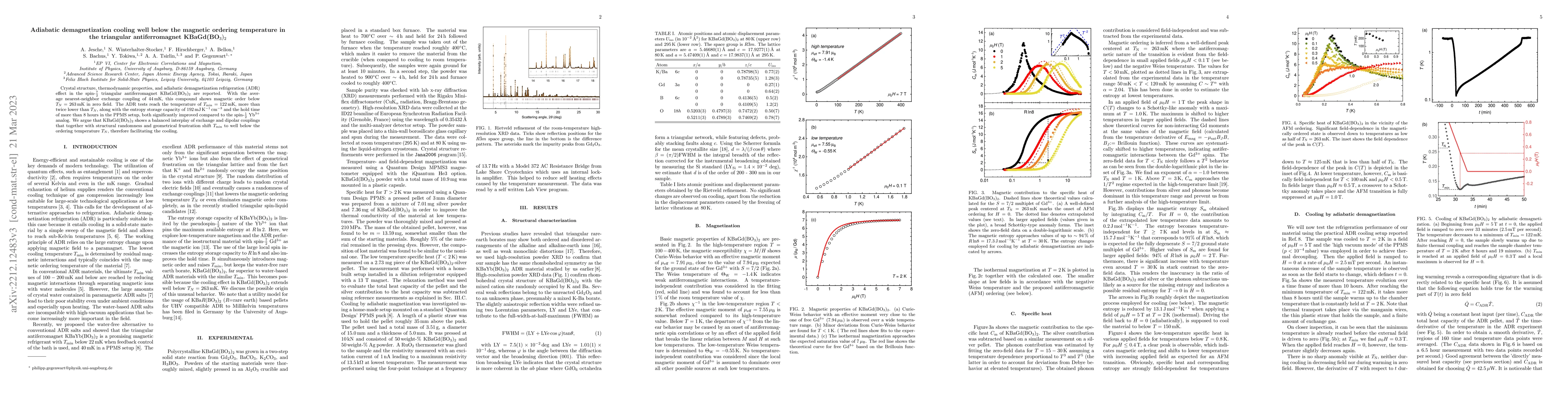 Thumbnail for Adiabatic demagnetization cooling well below the magnetic ordering
  temperature in the triangular antiferromagnet KBaGd(BO3)2