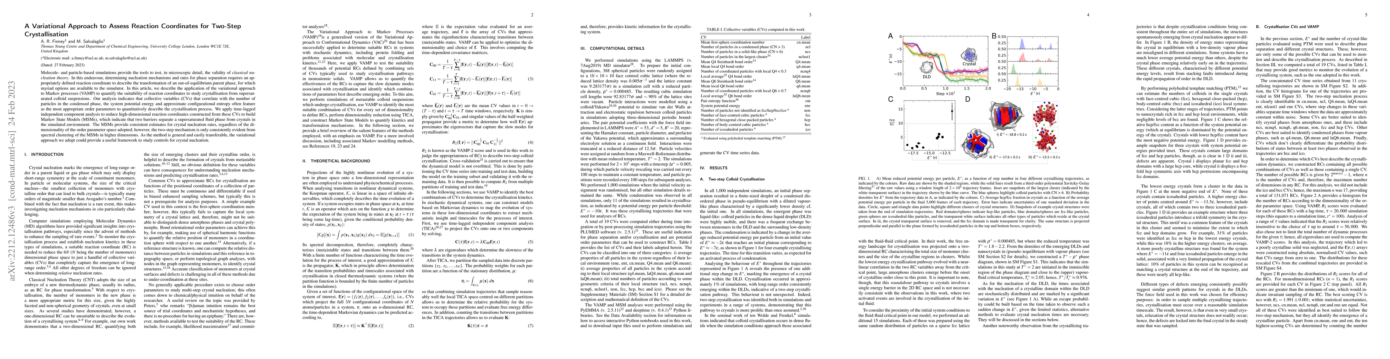 Thumbnail for A Variational Approach to Assess Reaction Coordinates for Two-Step
  Crystallisation