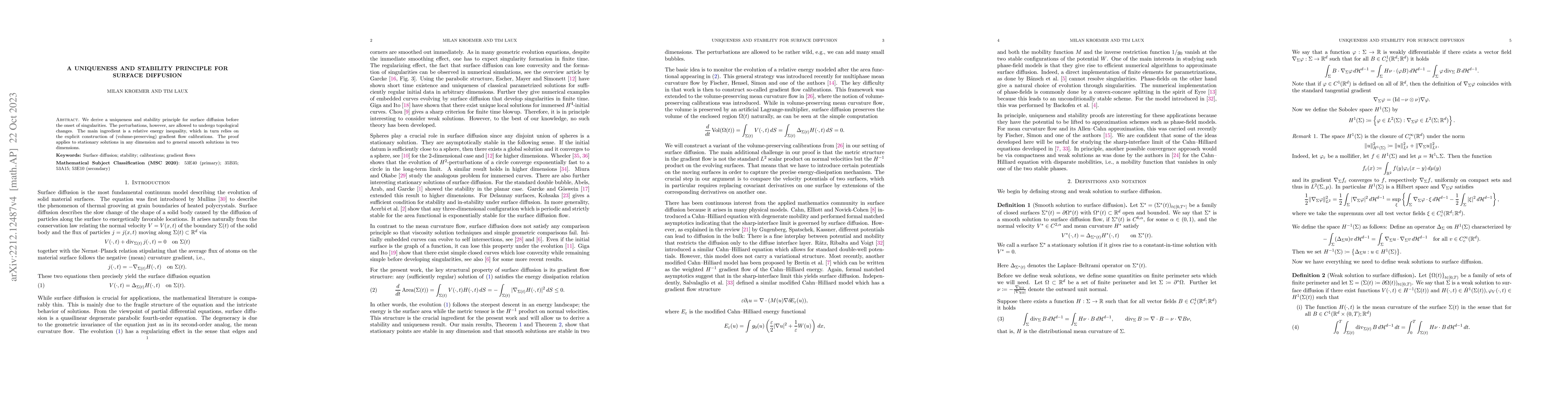 Thumbnail for A uniqueness and stability principle for surface diffusion