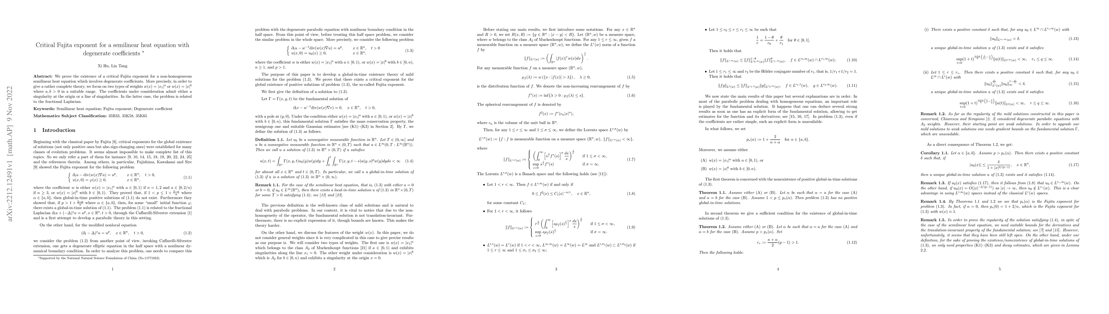 Thumbnail for Critical Fujita exponent for a semilinear heat equation with degenerate
  coefficients