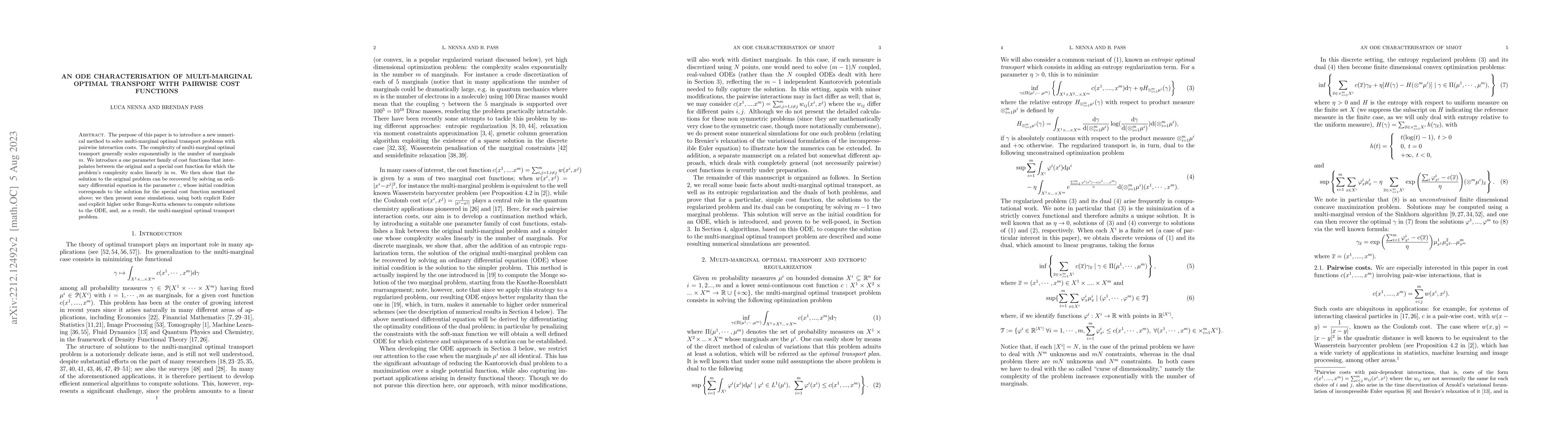 Thumbnail for An ODE characterisation of multi-marginal optimal transport with
  pairwise cost functions