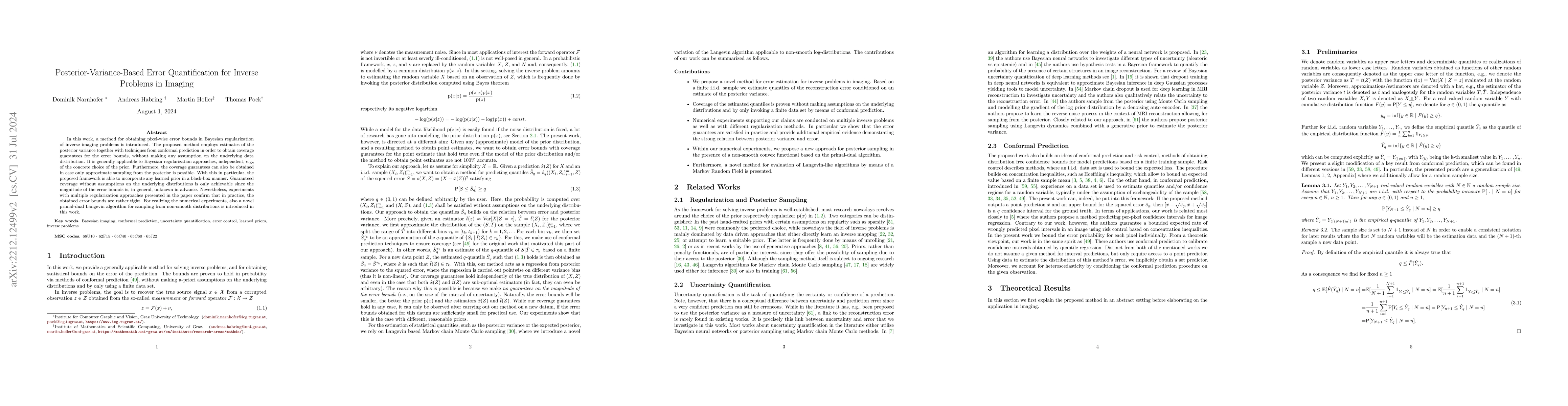Thumbnail for Posterior-Variance-Based Error Quantification for Inverse Problems in
  Imaging