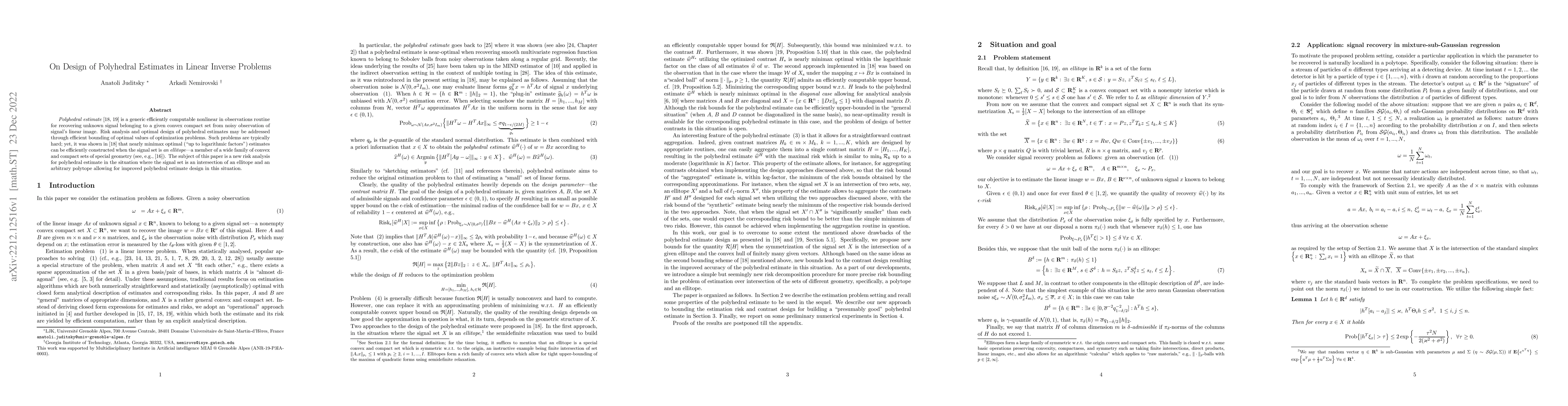 Thumbnail for On Design of Polyhedral Estimates in Linear Inverse Problems