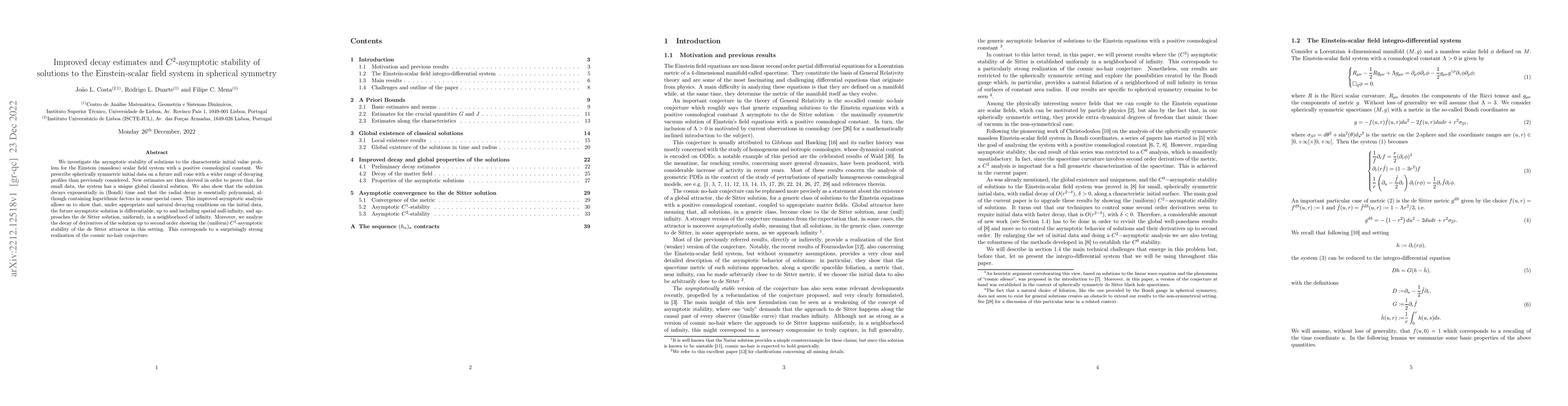 Thumbnail for Improved decay estimates and $C^2$-asymptotic stability of solutions to
  the Einstein-scalar field system in spherical symmetry
