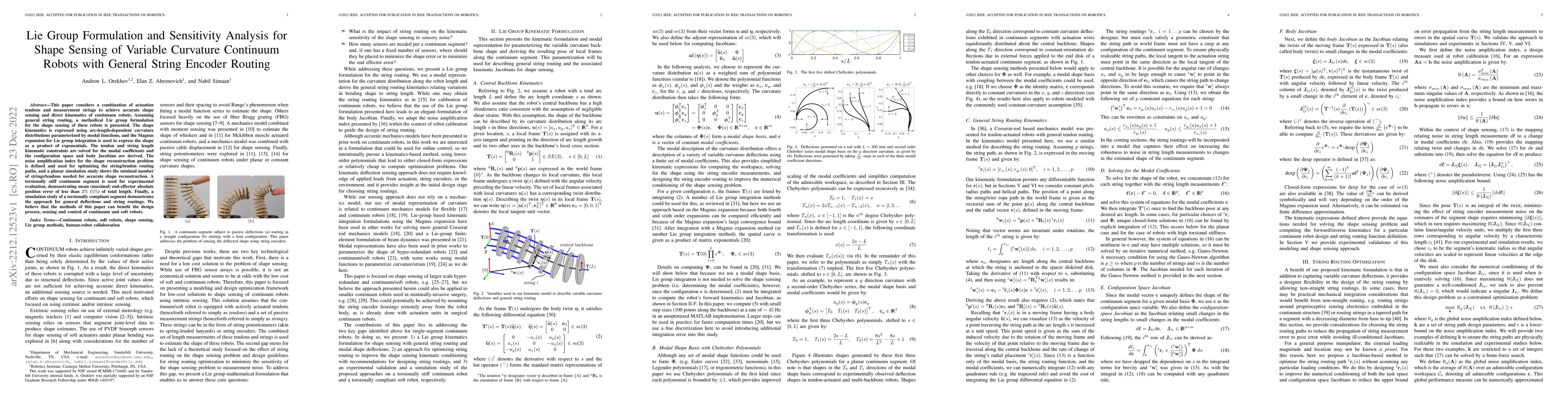 Thumbnail for Lie Group Formulation and Sensitivity Analysis for Shape Sensing of
  Variable Curvature Continuum Robots with General String Encoder Routing