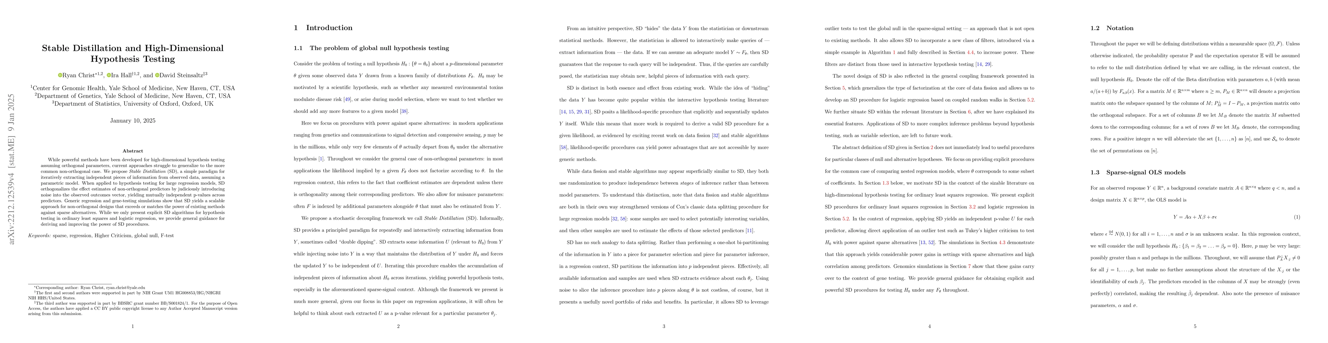 Thumbnail for Stable Distillation and High-Dimensional Hypothesis Testing