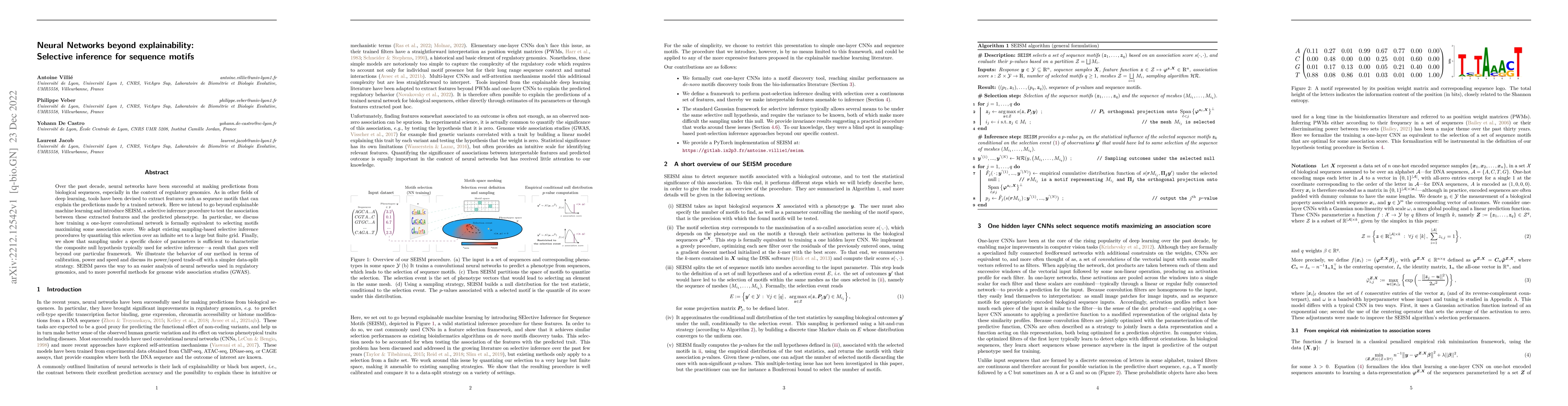 Thumbnail for Neural Networks beyond explainability: Selective inference for sequence
  motifs