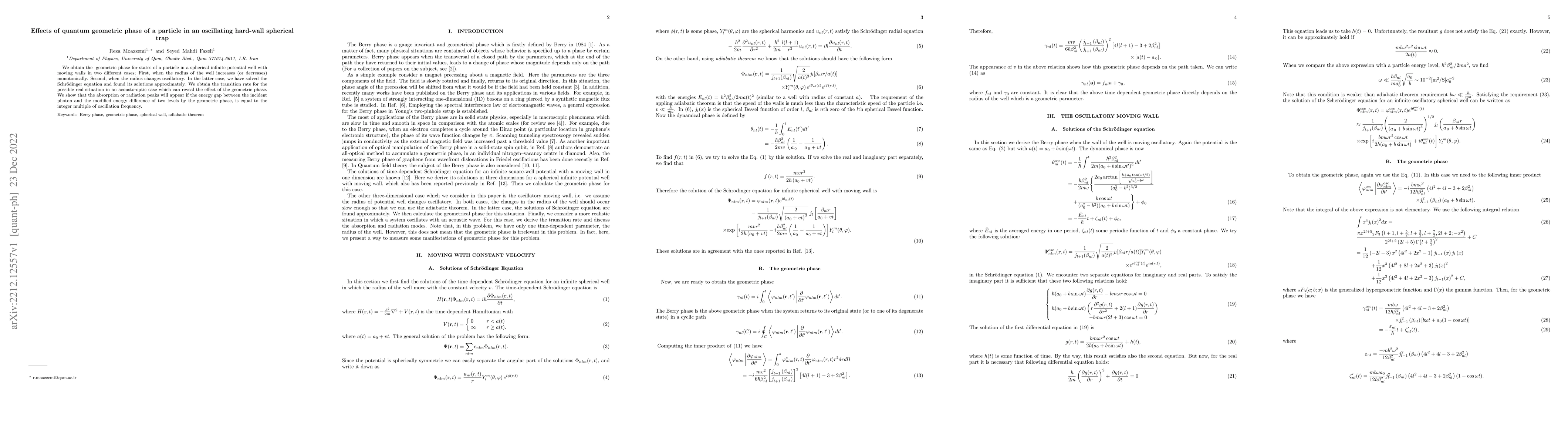 Thumbnail for Effects of quantum geometric phase of a particle in an oscillating
  hard-wall spherical trap