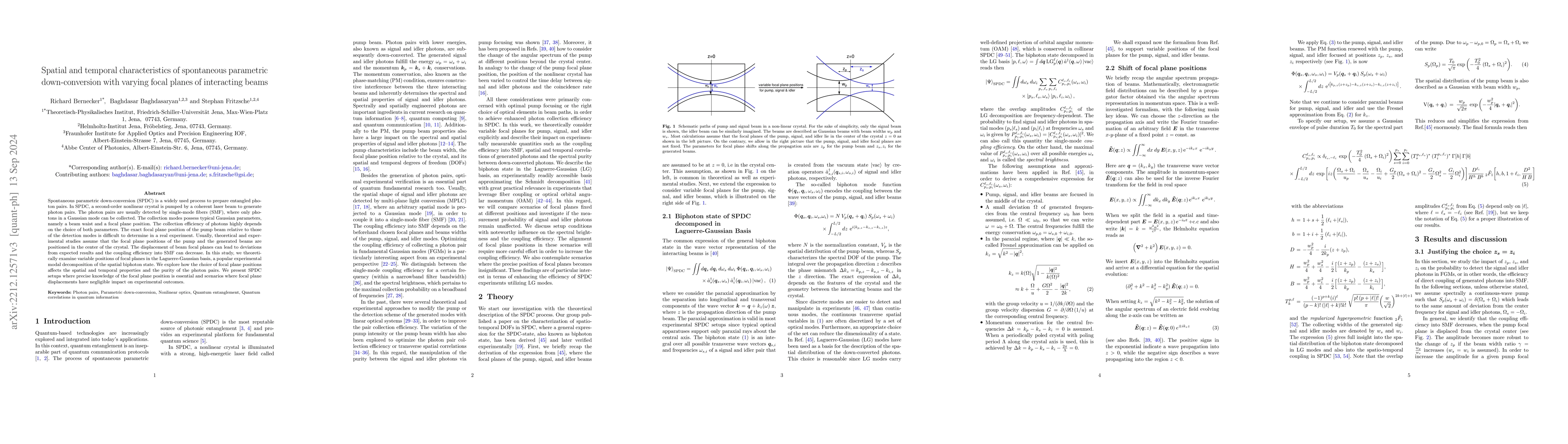 Thumbnail for Spatial and temporal characteristics of spontaneous parametric
  down-conversion with varying focal planes of interacting beams