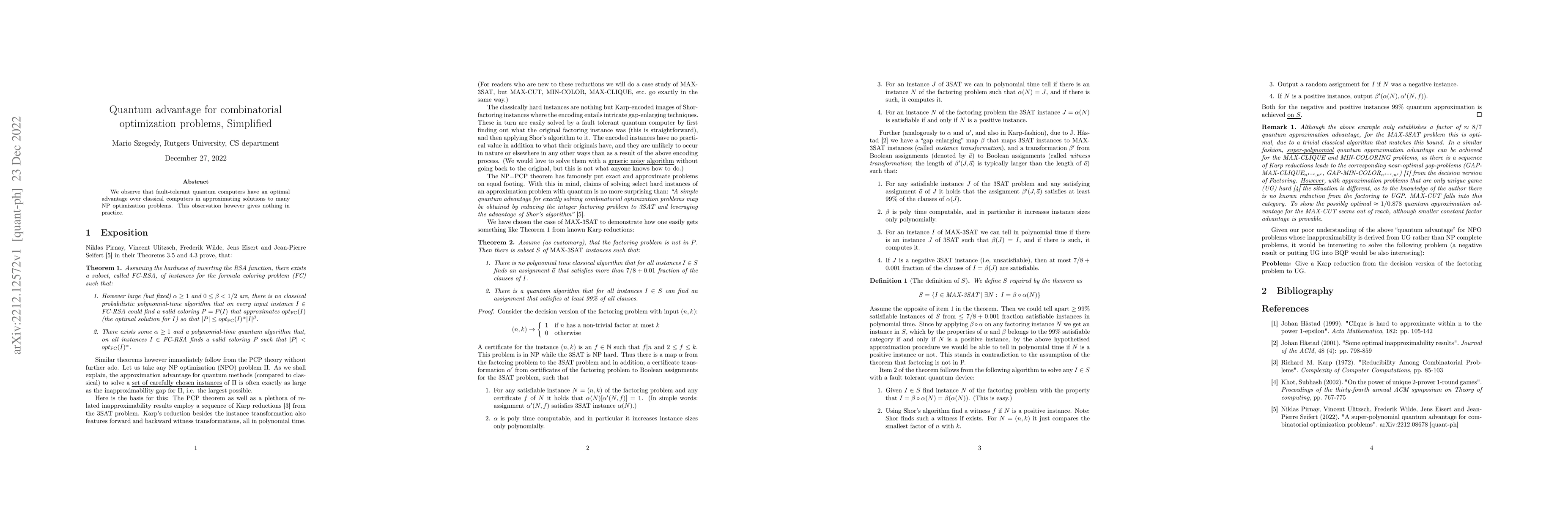 Thumbnail for Quantum advantage for combinatorial optimization problems, Simplified