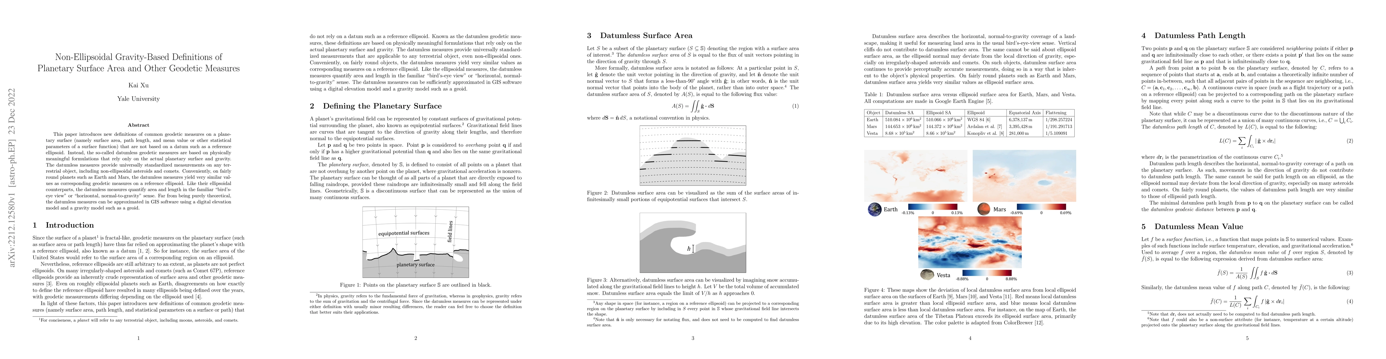 Thumbnail for Non-Ellipsoidal Gravity-Based Definitions of Planetary Surface Area and
  Other Geodetic Measures