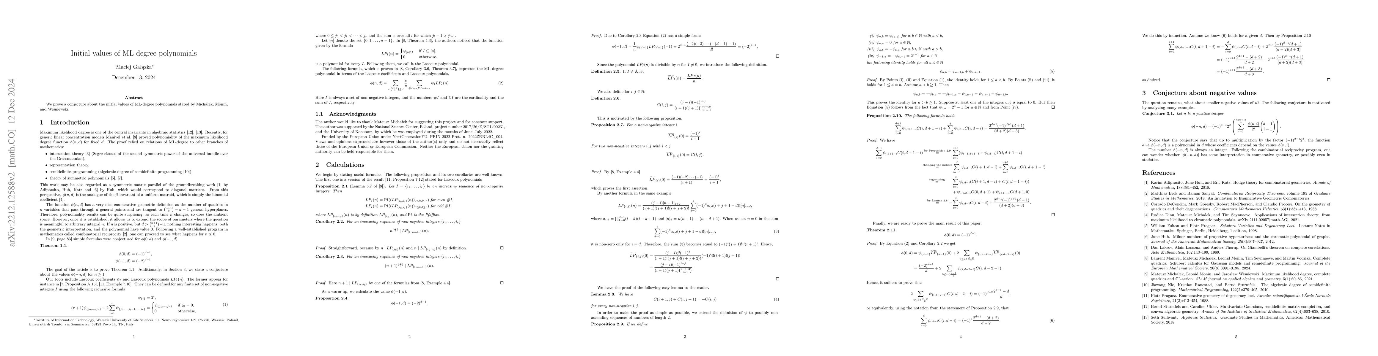Thumbnail for Initial values of ML-degree polynomials