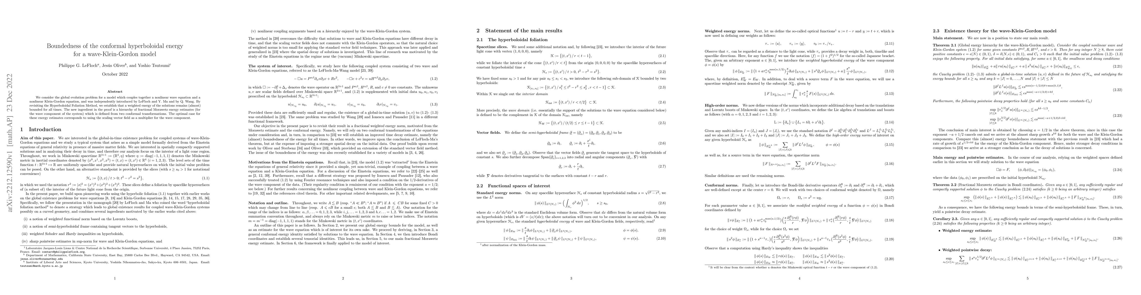 Thumbnail for Boundedness of the conformal hyperboloidal energy for a
  wave-Klein-Gordon model