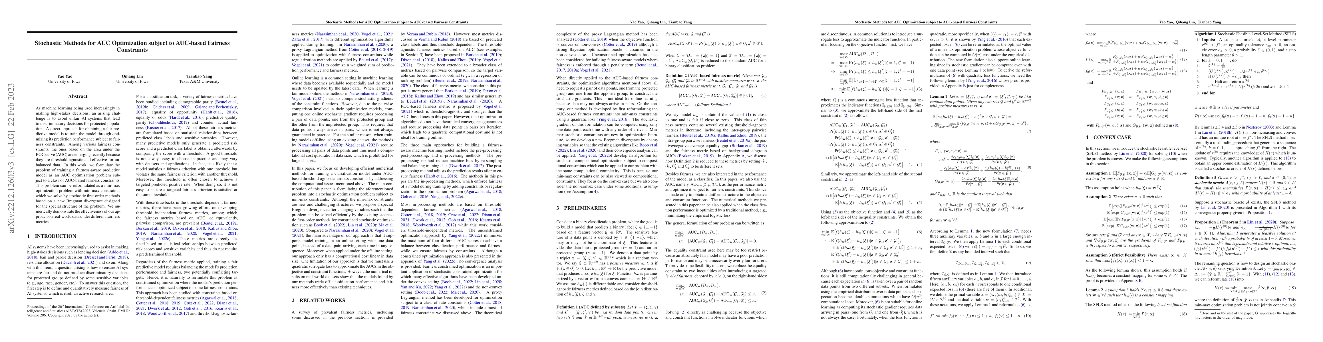 Thumbnail for Stochastic Methods for AUC Optimization subject to AUC-based Fairness
  Constraints