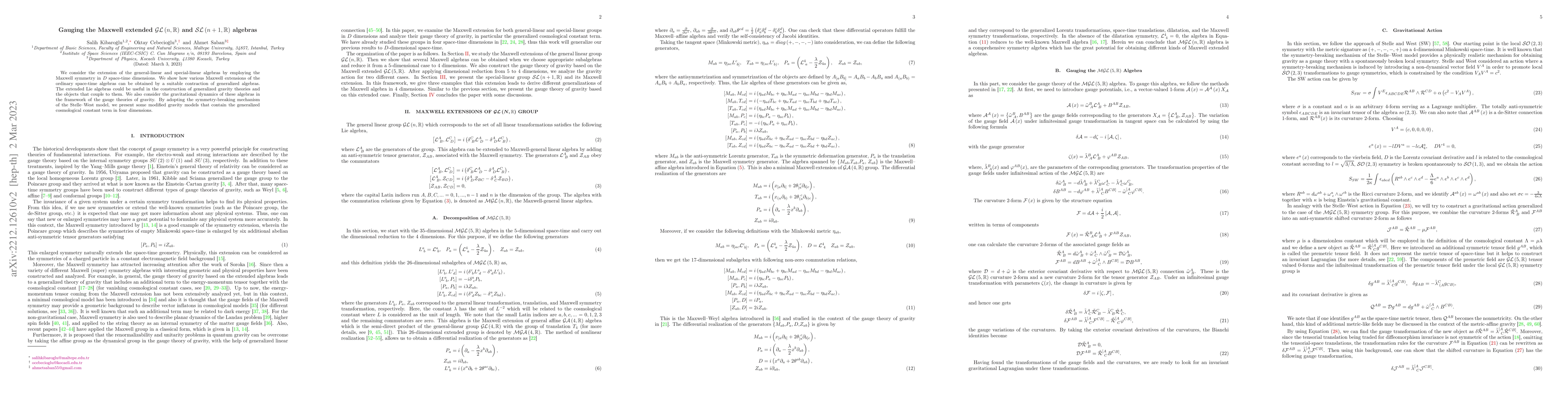 Thumbnail for Gauging the Maxwell extended $\mathcal{GL}\left(n,\mathbb{R}\right)$ and
  $\mathcal{SL}\left(n+1,\mathbb{R}\right)$ algebras