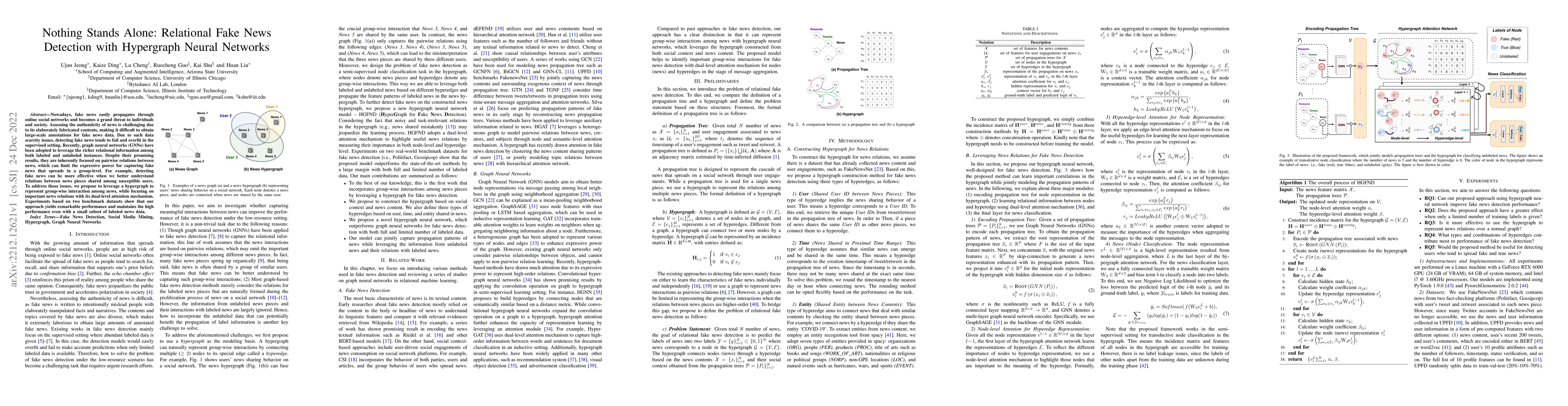 Thumbnail for Nothing Stands Alone: Relational Fake News Detection with Hypergraph
  Neural Networks