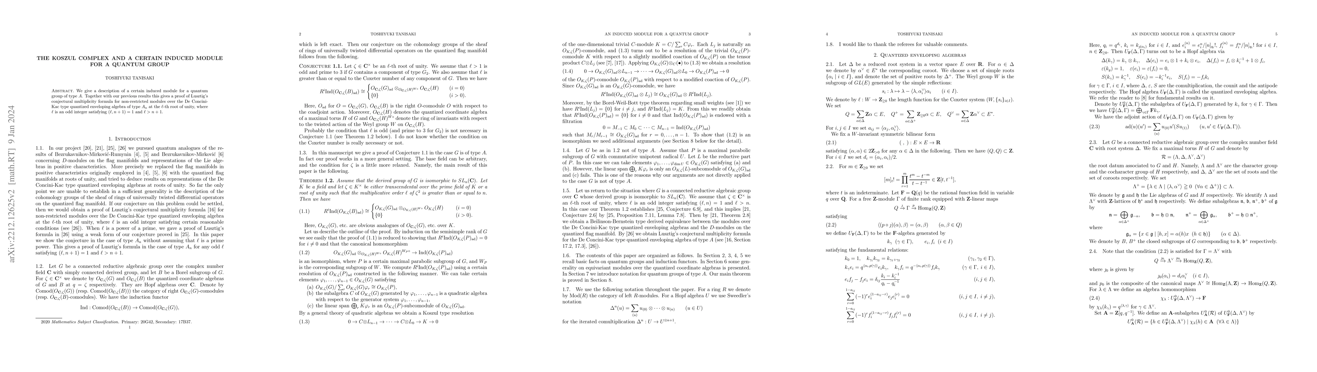 Thumbnail for The Koszul complex and a certain induced module for a quantum group
