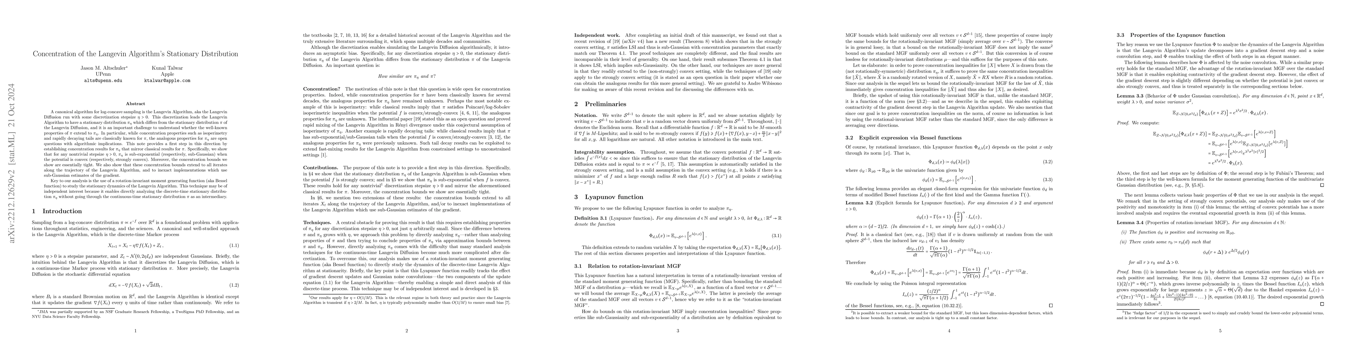 Thumbnail for Concentration of the Langevin Algorithm's Stationary Distribution