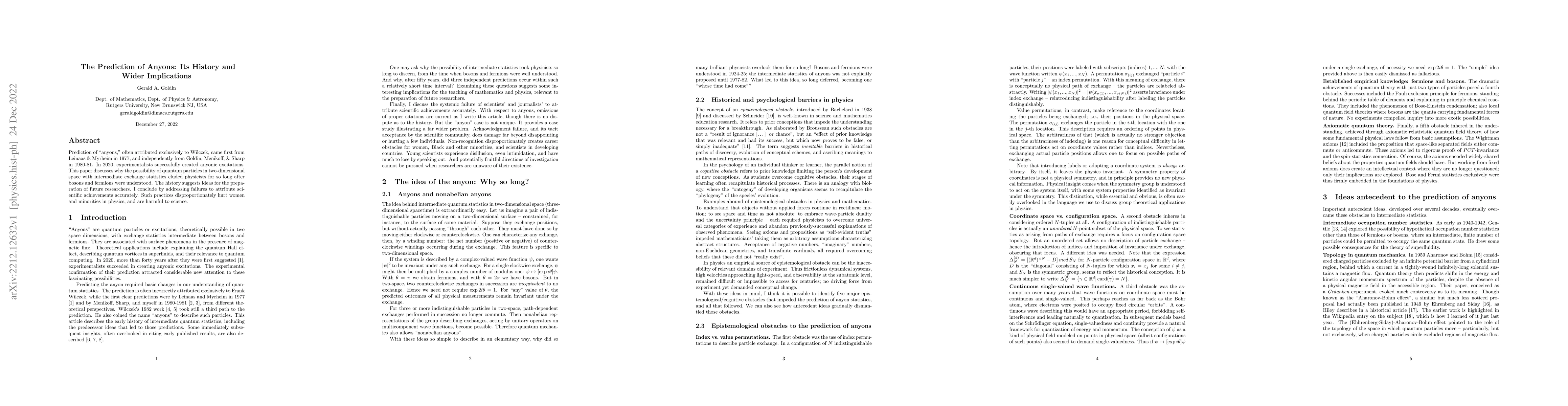 Thumbnail for The Prediction of Anyons: Its History and Wider Implications