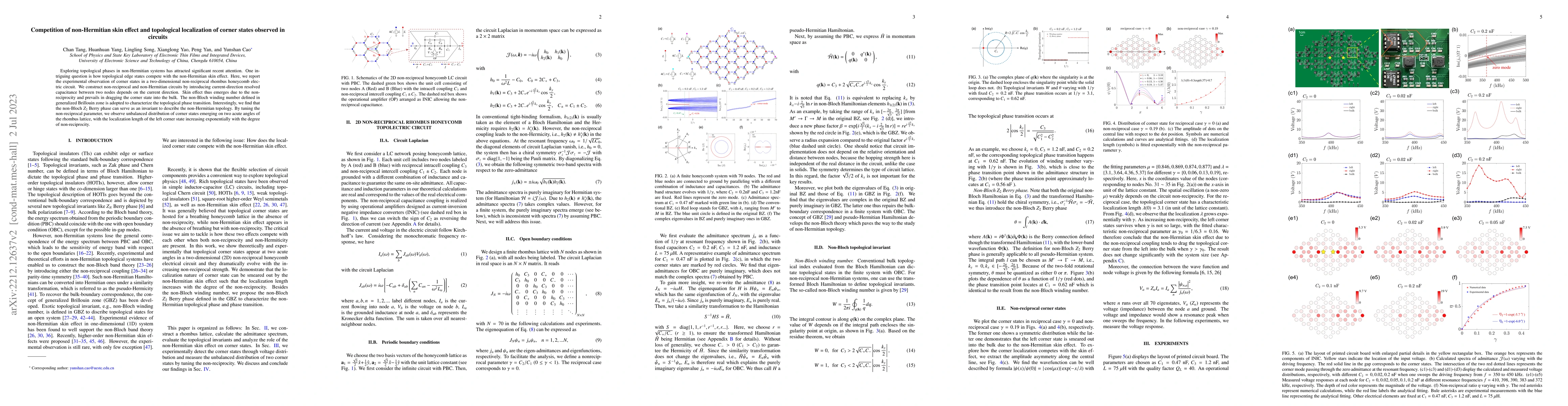 Thumbnail for Competition of non-Hermitian skin effect and topological localization of
  corner states observed in circuits