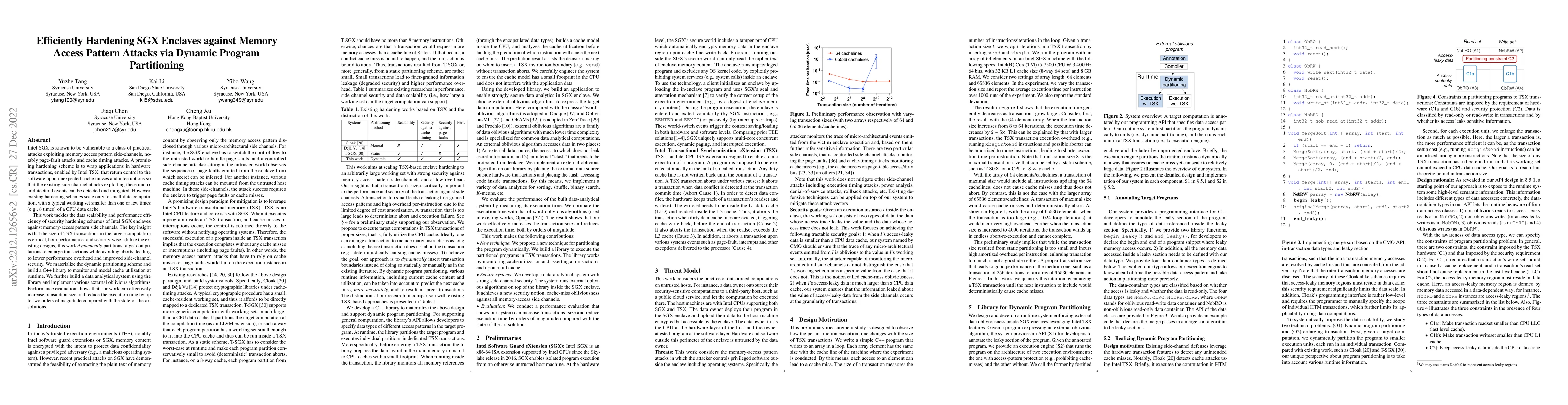 Thumbnail for Efficiently Hardening SGX Enclaves against Memory Access Pattern Attacks
  via Dynamic Program Partitioning
