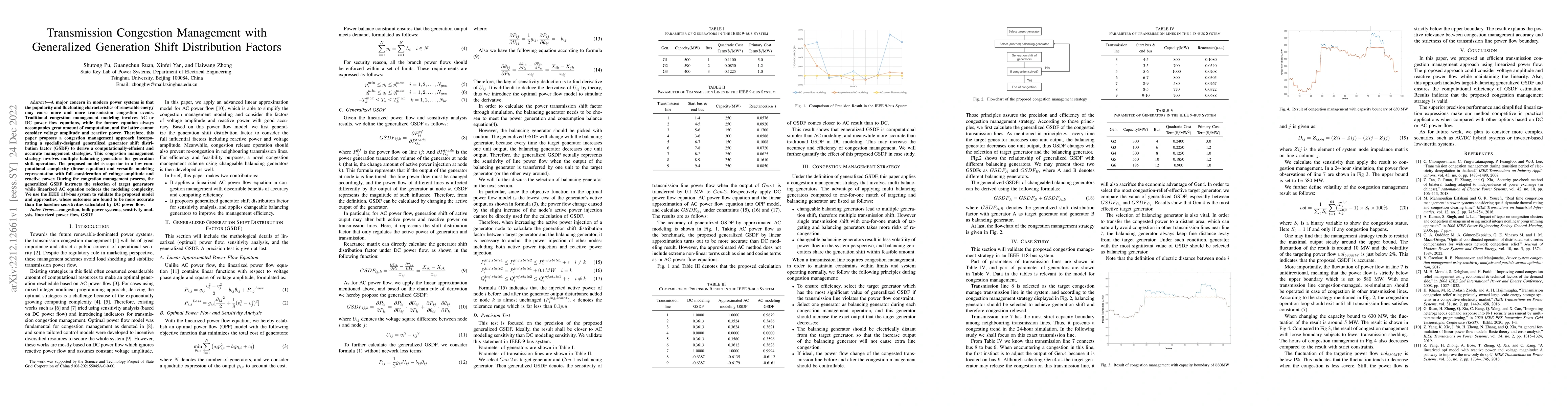Thumbnail for Transmission Congestion Management with Generalized Generation Shift
  Distribution Factors