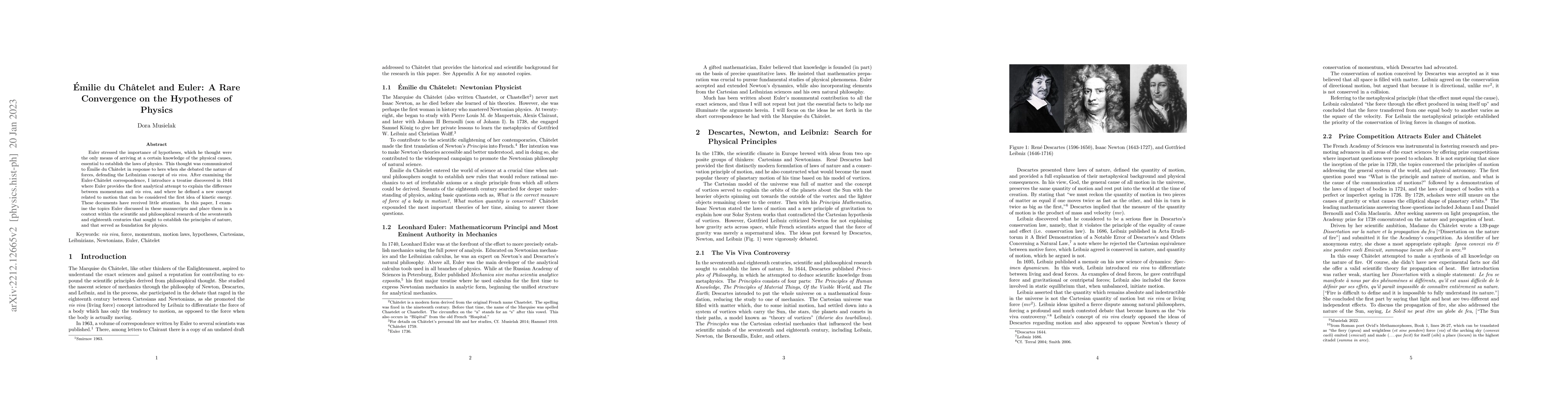 Thumbnail for Emilie du Chatelet and Euler: A Rare Convergence on the Hypotheses of
  Physics