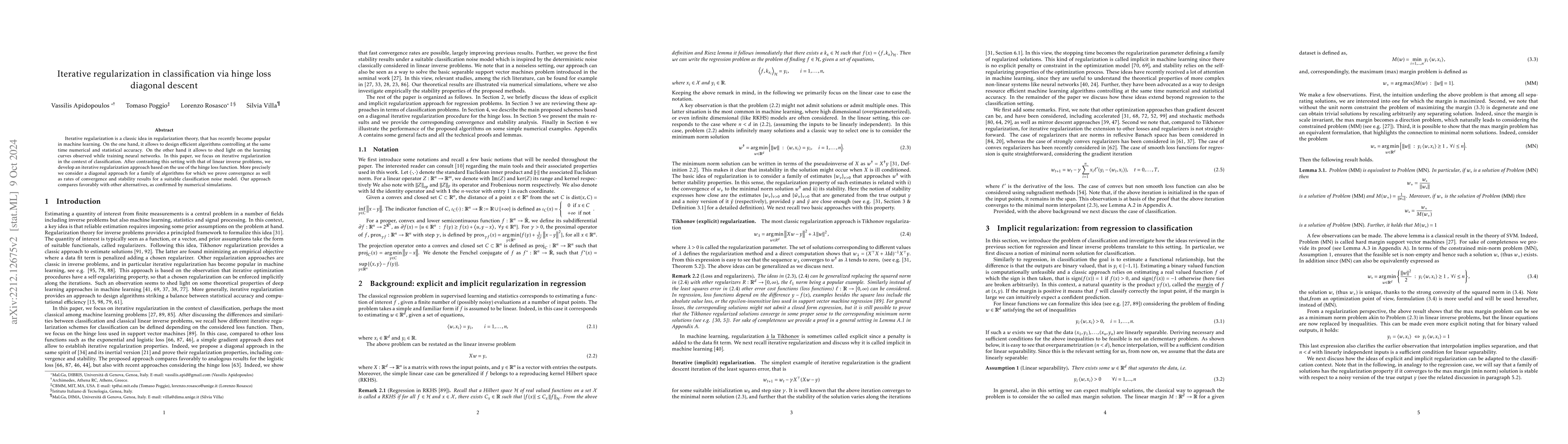 Thumbnail for Iterative regularization in classification via hinge loss diagonal
  descent