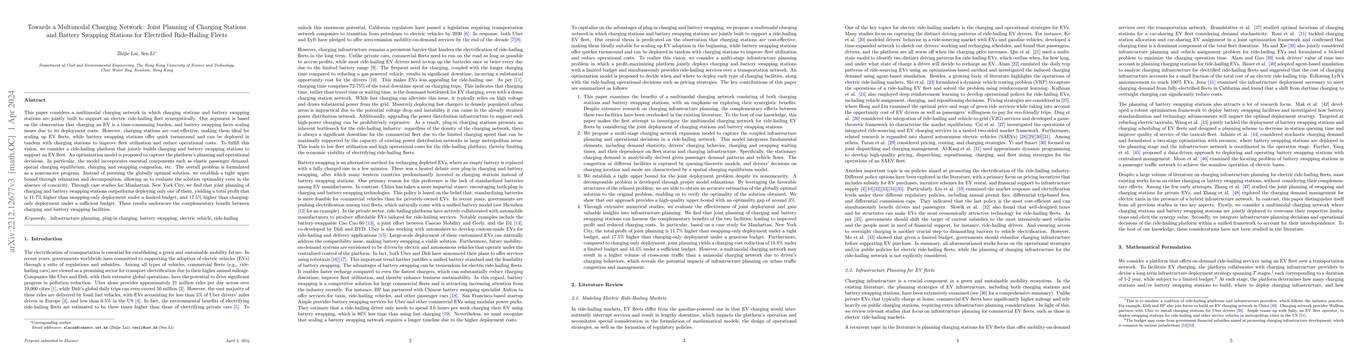 Thumbnail for Towards a Multimodal Charging Network: Joint Planning of Charging
  Stations and Battery Swapping Stations for Electrified Ride-Hailing Fleets