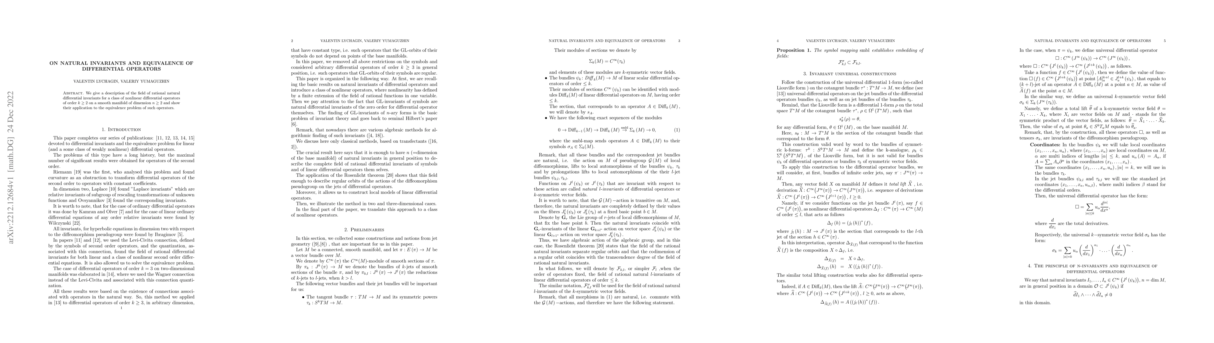 Thumbnail for On natural invariants and equivalence of differential operators