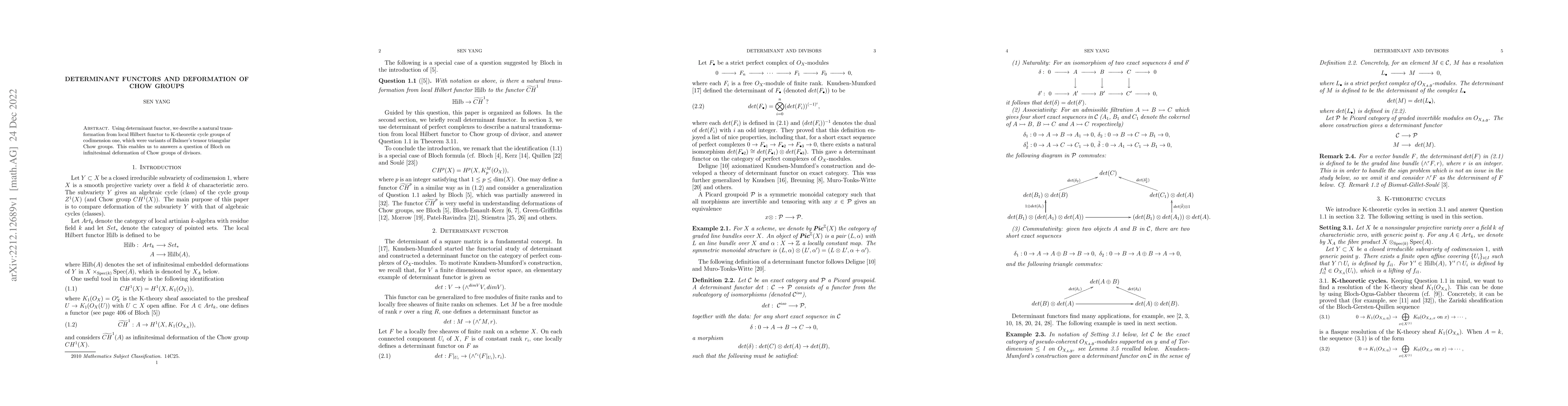Thumbnail for Determinant functors and deformation of Chow groups
